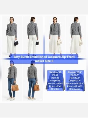 ​Tory Burch Embellished Jacquard Zip-Front Jacket Size 6